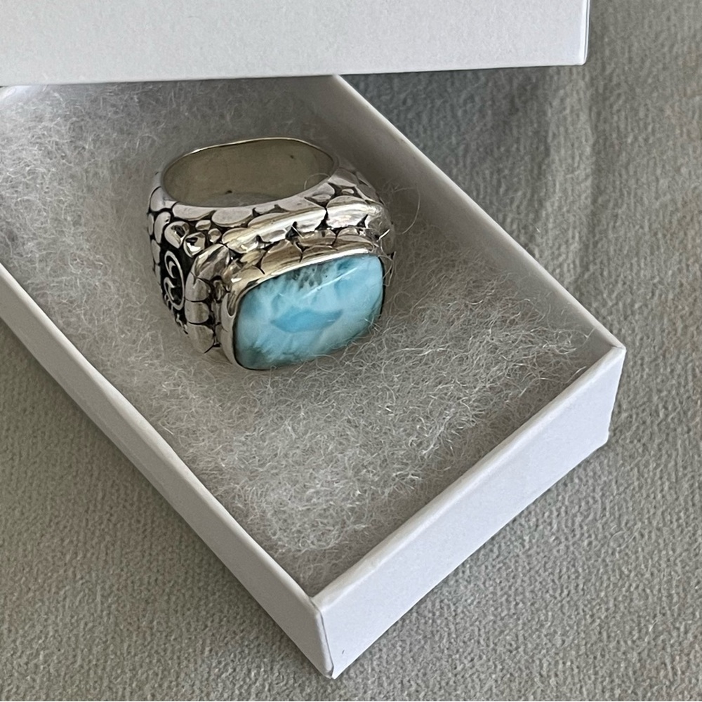 NEW Sterling silver and Larimar Ring with Intricate Metalwork